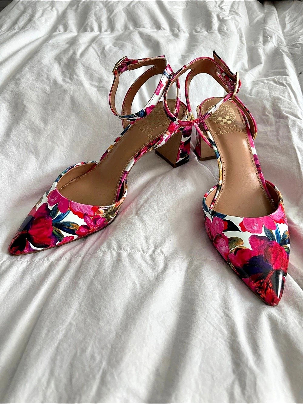 Vince Camuto Floral Pointed-Toe Heels in Pink & White